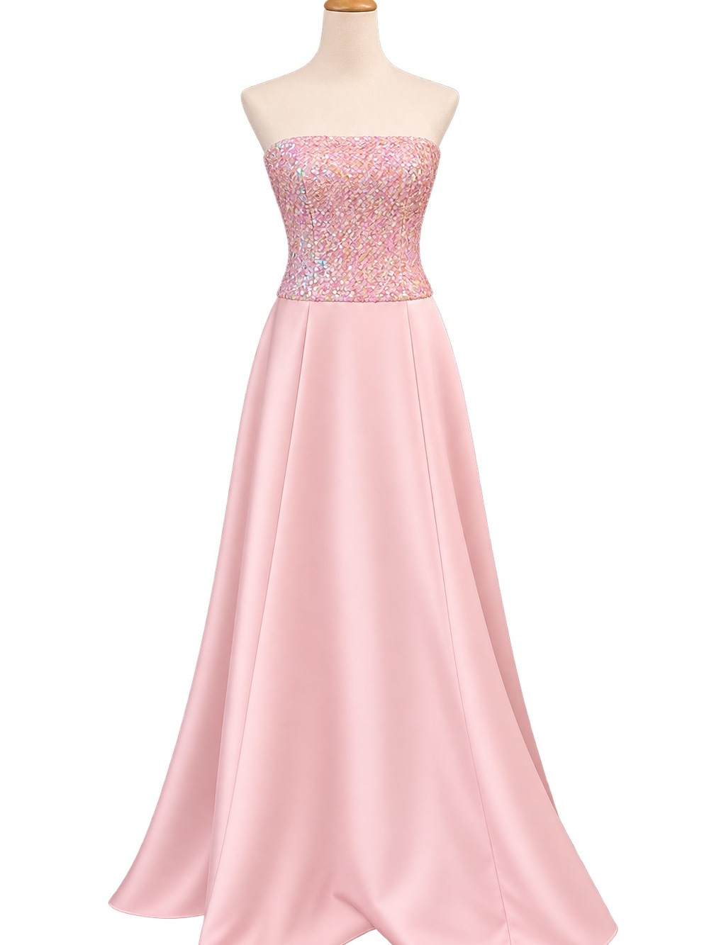 Hugo Buscati Pink Strapless Sequin Bodice with Satin Skirt